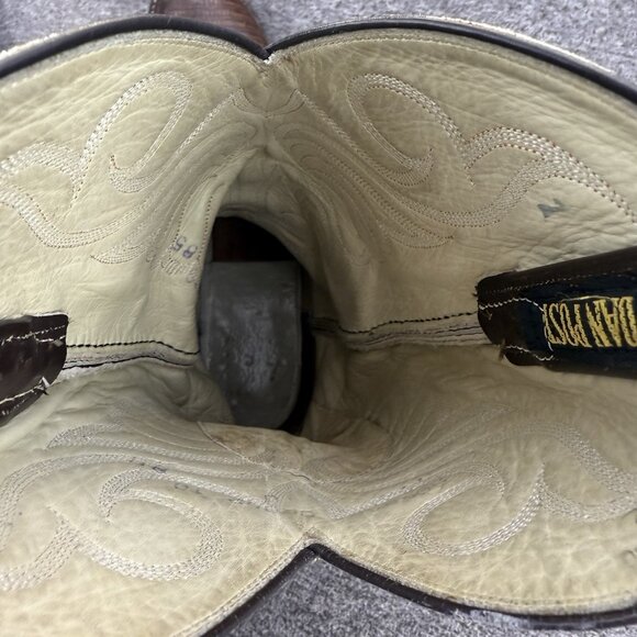 ✅Vintage Dan Post Brown Teju Lizard Leather Western Boots Men’s 10 Embroidered - Picture 5 of 11